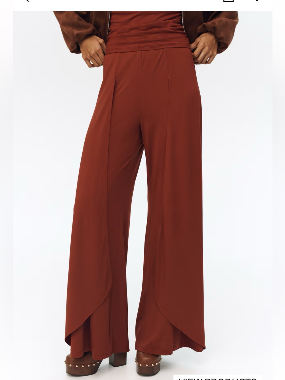 H&M Rust Wide-Leg Draped Pants - Picture 2 of 10